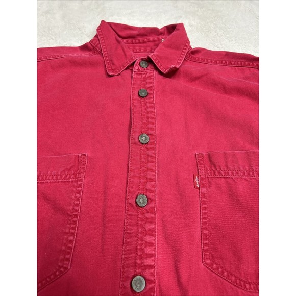 Levi's Jeans Mens Size Medium Red Denim Jean Shirt Western Cowboy Button Up - Picture 3 of 9